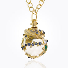 Load image into Gallery viewer, 18K Flying Fish Amulet with rock crystal, royal blue moonstone, blue sapphire and diamond