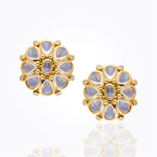 Load image into Gallery viewer, 18K Blossom Earrings with Royal Blue Moonstone and diamond
