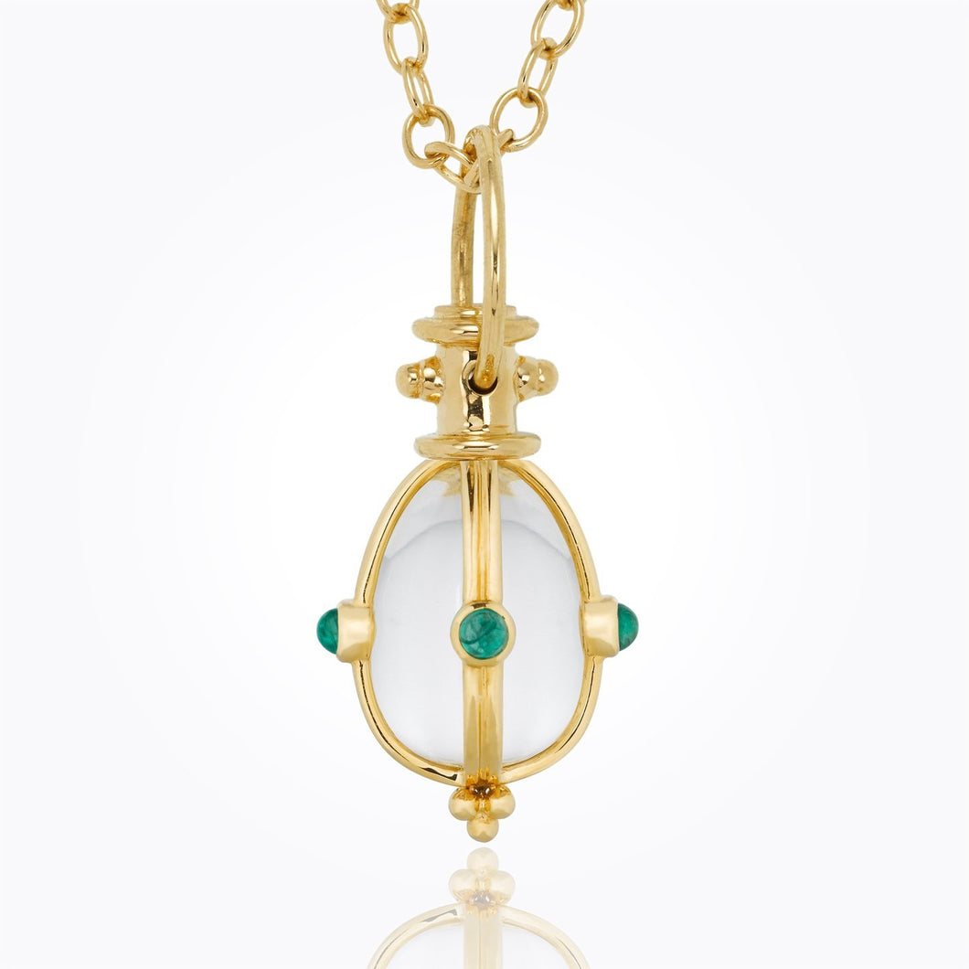 18K Classic Amulet with oval rock crystal and cabochon emerald