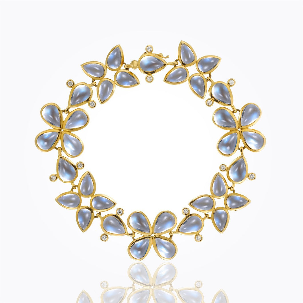 18K Flower Cluster Bracelet with royal blue moonstone and diamond