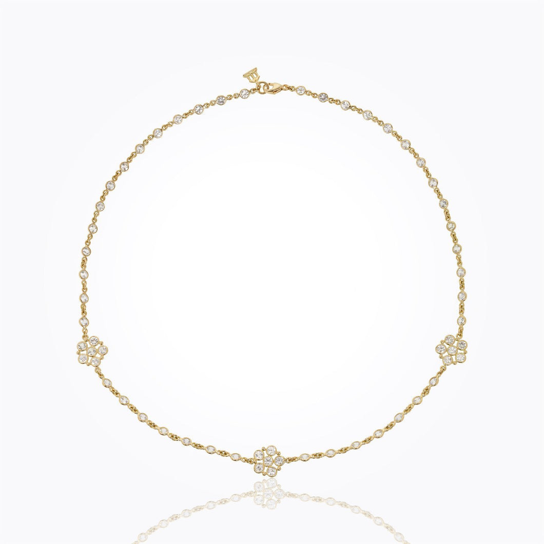 18K Daisy Long Chain with rose cut and faceted white sapphire